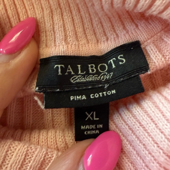 Talbots Women's 100% Pima Cotton Cable Knit Turtleneck Sweater Light Pink XL - Picture 5 of 7
